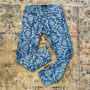 Versace Blue Barocco Silhouette Jeans
